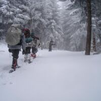 Rando en autonomies (gros sacs obligent) en direction de l'abri de la Goulandière Randonnée raquettes